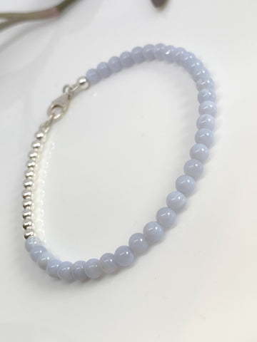 Blue Lace Agate and sterling silver handmade bracelet (4mm)