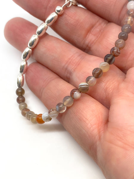 Botswana Agate and sterling silver handmade bracelet (4mm)