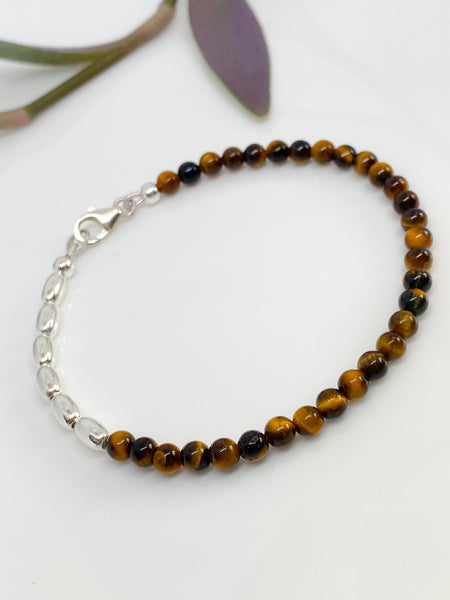 Tiger’s Eye and sterling silver handmade bracelet (4mm)