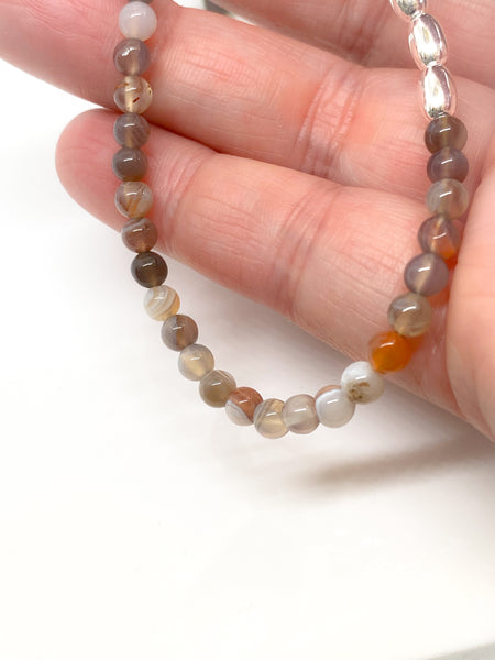 Botswana Agate and sterling silver handmade bracelet (4mm)