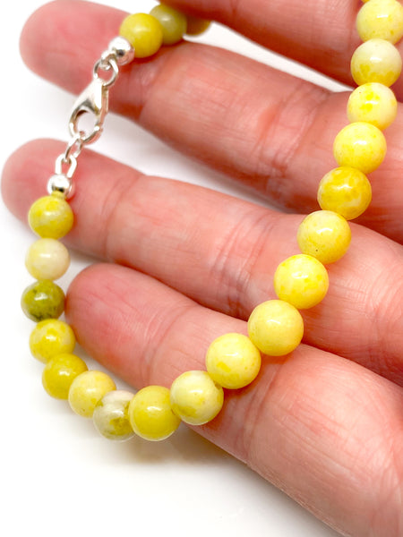 Lemon Jasper and sterling silver handmade bracelet (6mm)