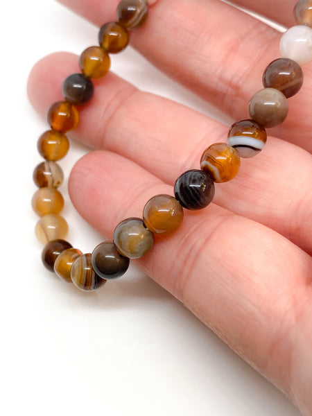 Coffee Lace Agate and sterling silver handmade bracelet (6mm)