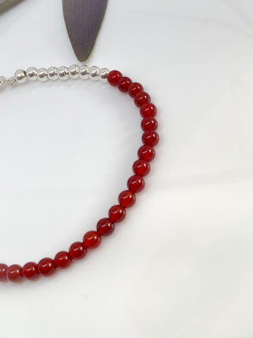 Red Agate and sterling silver handmade bracelet (4mm)