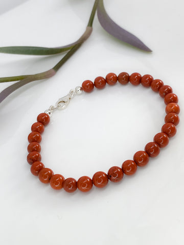 Red Jasper and sterling silver handmade bracelet (6mm)