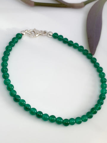 Green Agate and sterling silver handmade bracelet (4mm)