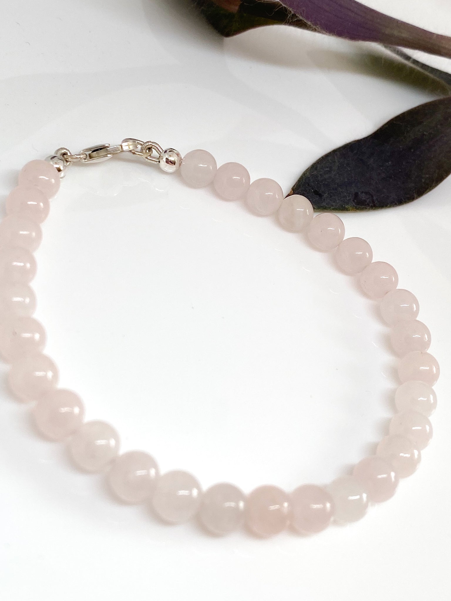 Rose Quartz and sterling silver handmade bracelet (6mm)