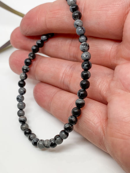 Snowflake Obsidian and sterling silver handmade bracelet (4mm)