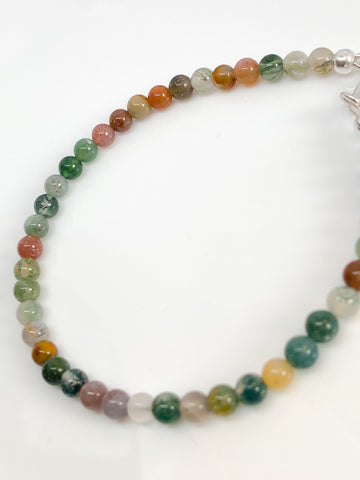 Indian Agate and sterling silver handmade bracelet (4mm)