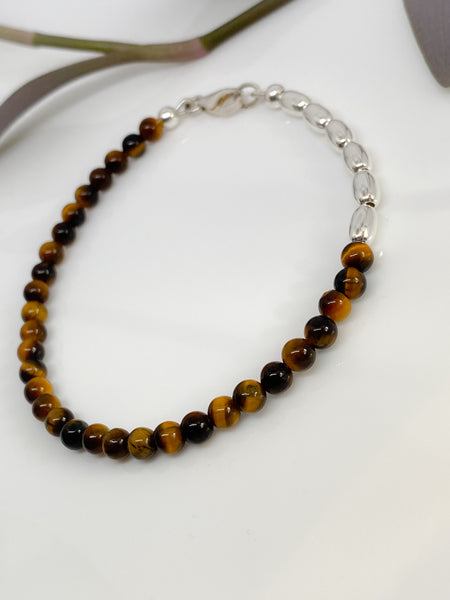 Tiger’s Eye and sterling silver handmade bracelet (4mm)