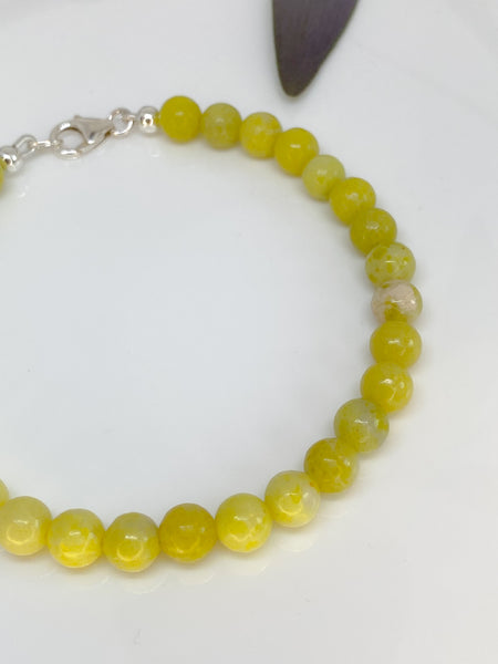 Lemon Jasper and sterling silver handmade bracelet (6mm)