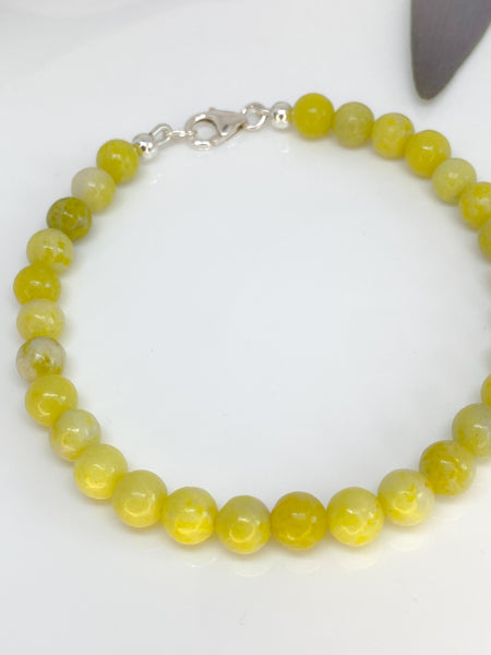 Lemon Jasper and sterling silver handmade bracelet (6mm)