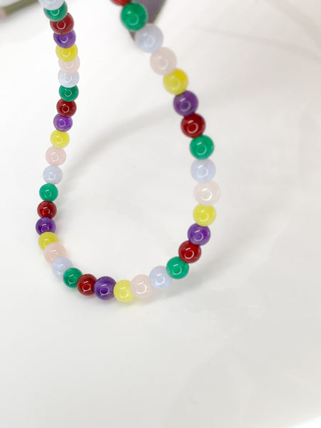 Rainbow mixed gemstone and sterling silver handmade bracelet (4mm)