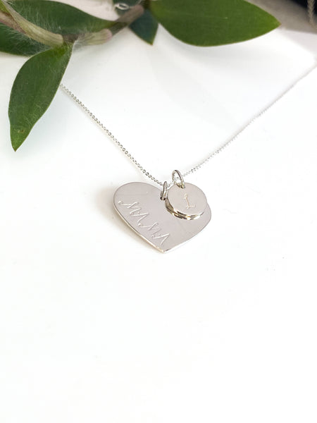 Personalised heart name necklace with initial disc(s)