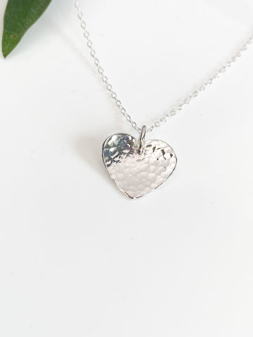 Hammered heart sterling silver necklace
