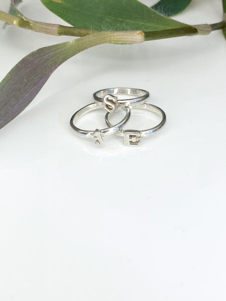 Sterling silver initial letter ring