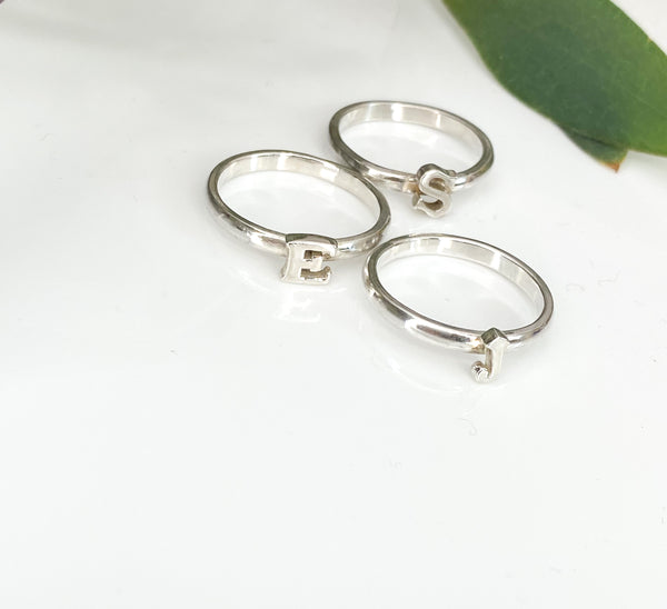Sterling silver initial letter ring