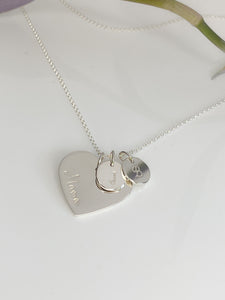 Personalised heart name necklace with initial disc(s)