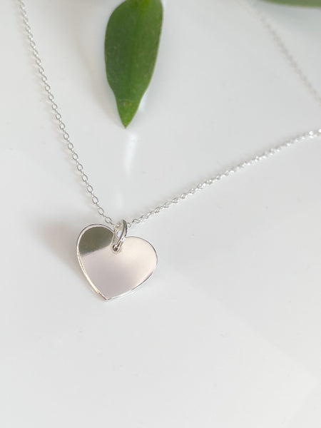 Curved heart sterling silver necklace