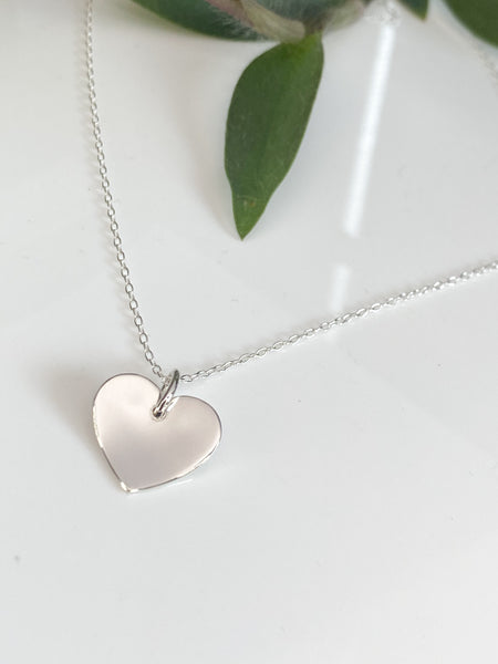 Curved heart sterling silver necklace