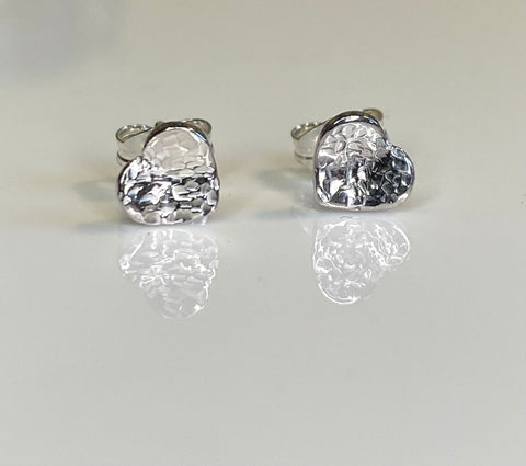 Textured heart sterling silver earrings