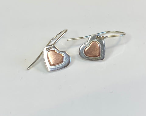 Double heart earrings - copper on silver