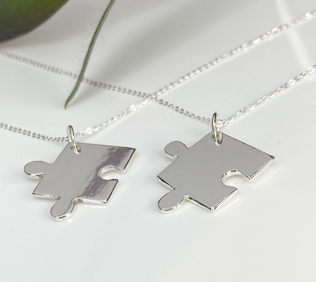 2 Piece Stainless Steel Jigsaw Puzzle Necklace Couple Christmas Jewelry  Gift For Her and Him Love